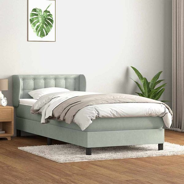 vidaXL Boxspringbett mit Matratze Hellgrau 90x220 cm Samt, 3317889