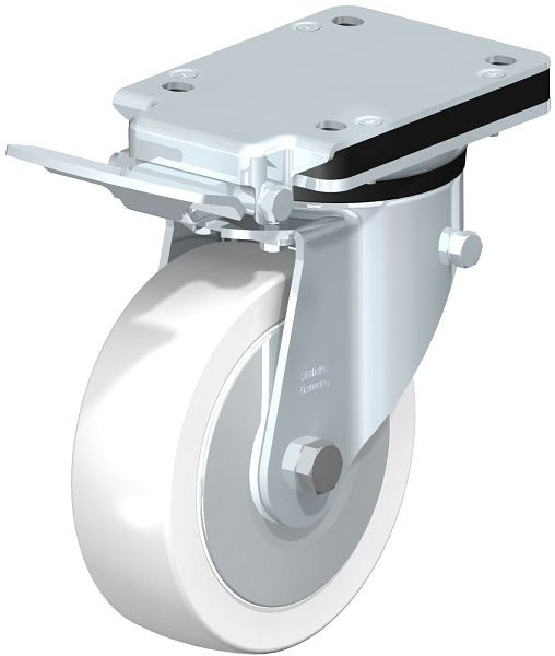 Blickle LK-SPO 160G-IS-FA Stahlblech-Lenkrolle, schwere Ausführung, mit Anschraubplatte & Feststeller, Polyamid, Weiß, 852854