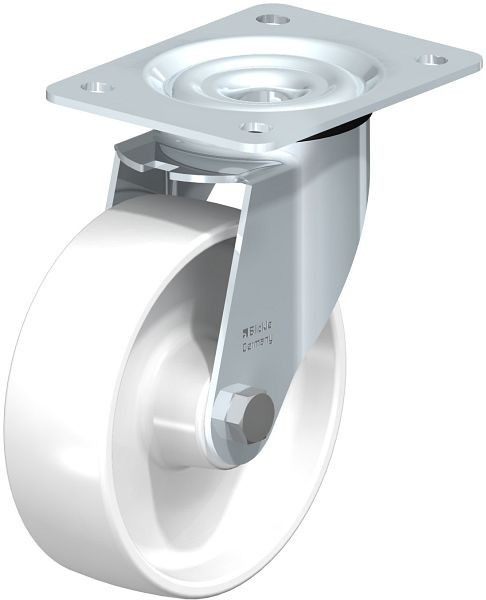 Blickle LE-PO 150R Stahlblech-Lenkrolle mit Anschraubplatte, Polyamid, Weiß, 250654