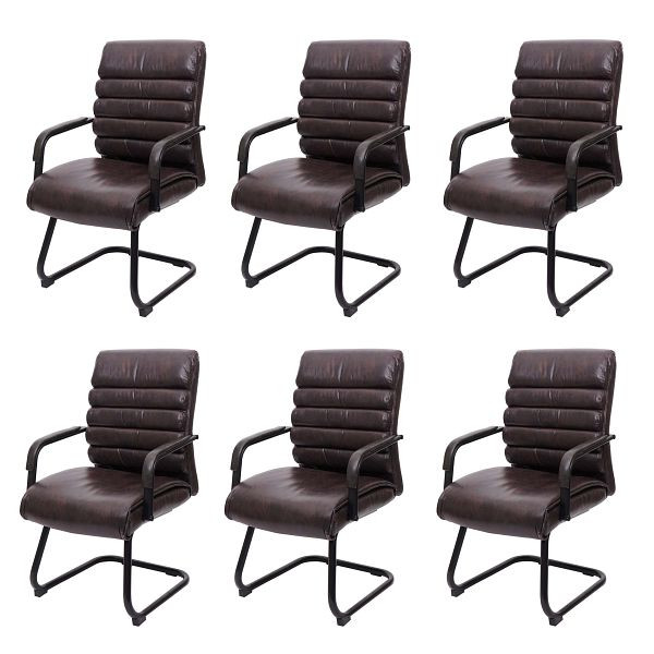 Mendler 6er-Set Konferenzstuhl HWC-H31, Esszimmerstuhl Freischwinger Vintage Wildleder-Optik Metall FSC®, Kunstleder braun, 6x72842