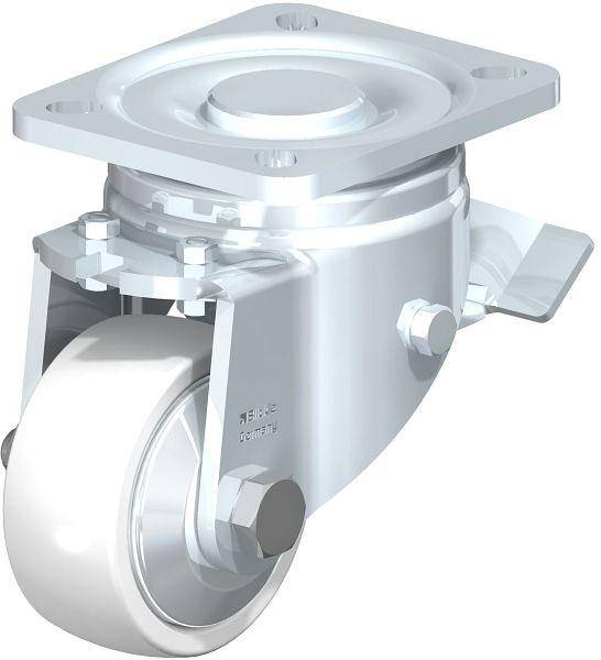 Blickle LH-SPO 75G-ST-FA Stahlblech-Lenkrolle, Schwerlast-Ausführung, mit Anschraubplatte & Feststeller, Polyamid, Weiß, 750215