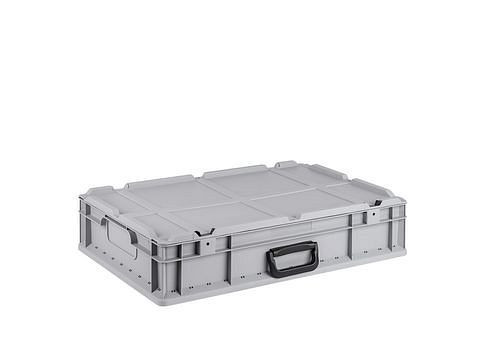 DENIOS classic-line Euro-Stapelbehälter C, Tragegriff, Scharnierdeckel, PP, 600 x 400 x 135 mm, VE: 7 Stück, 265220