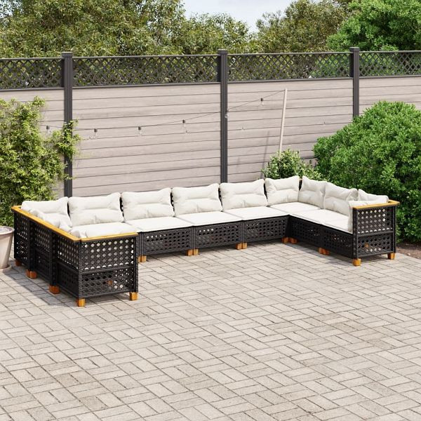 vidaXL 10-teilig Garten-Sofagarnitur mit Kissen Schwarz Poly Rattan, 3262022
