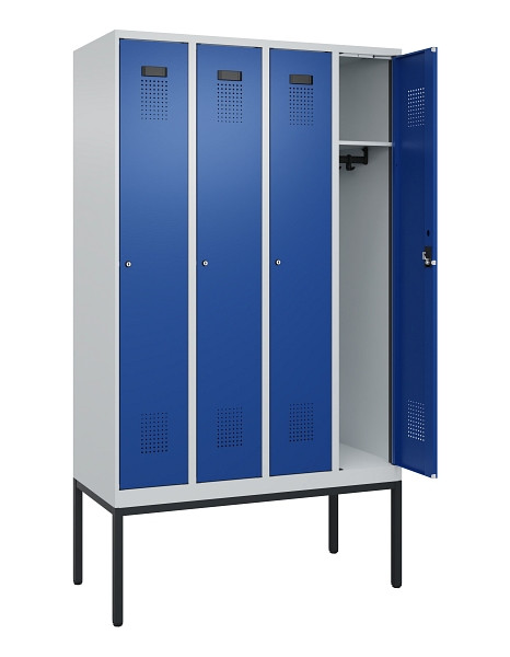 C+P Spind Evolo PLUS, Gestell, 4 Abteile, 2120x1200x500mm, 7035/5010, Verschluss Zylinderschloss, Ablageböden 4, 0490307-40 S10033