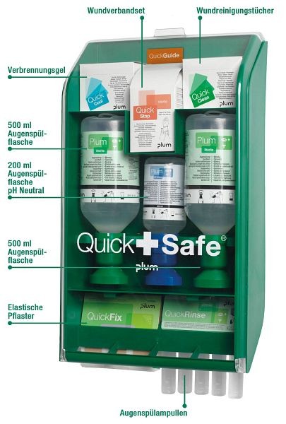 Plum QuickSafe Box Complete - für Augenspülung, Wundversorgung, kleinere Schnittverletzungen und Verbrennungen, 5174