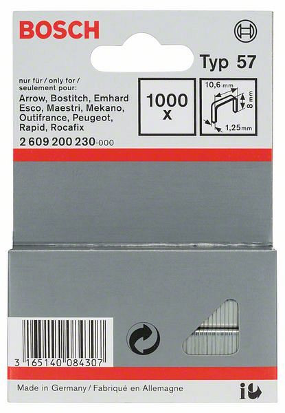 Bosch Flachdrahtklammer Typ 57, 10,6 x 1,25 x 8 mm, 1000er-Pack, 2609200230