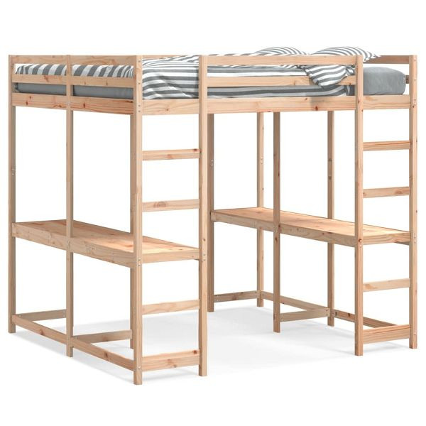 vidaXL Hochbett mit Schreibtisch & Leiter 200x200 cm Massivholz Kiefer, 3284227