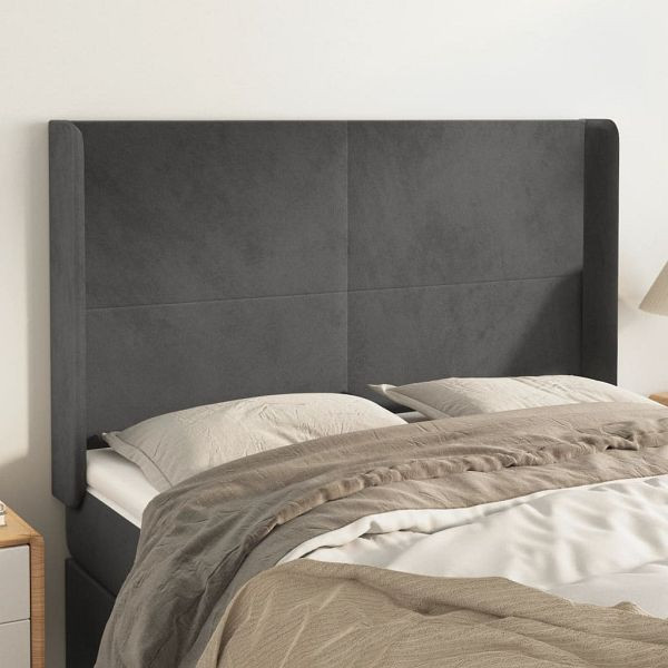 vidaXL Kopfteil mit Ohren Dunkelgrau 147x16x118/128 cm Samt, 3119349
