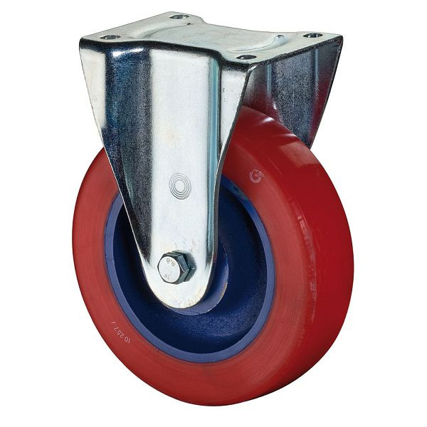 BS Rollen Schwerlastrolle, Bockrolle, Rad-Breite 50 mm, Rad-Ø 150 mm, Tragfähigkeit 500 kg, Guss-Polyurethan 78 Shore A, Guss, Kugellager, L610.C11.150