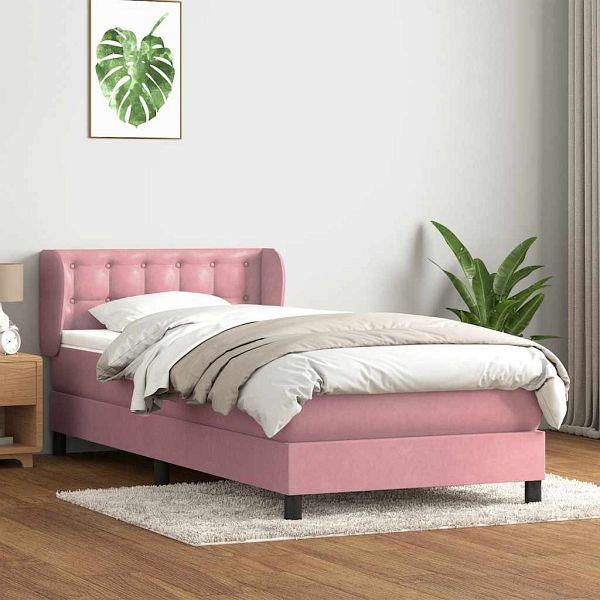 vidaXL Boxspringbett mit Matratze Rosa 90x220 cm Samt, 3317894