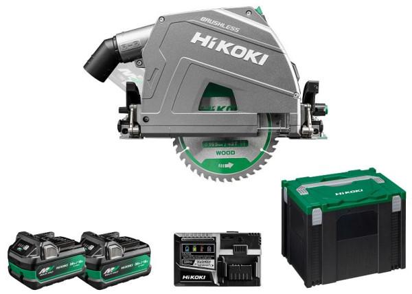 HiKOKI 36V Akku Tauchsäge (Brushless), 2 x 2.5 Ah, 165 mm, 2.500-5.200 min-1, 66 mm Schnitttiefe, C3606DPA (2.5) (HSC IV), C3606DPAWVZ