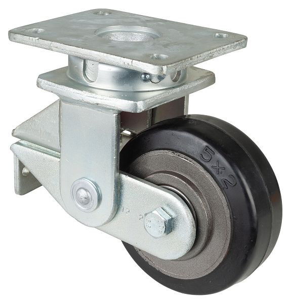 BS Rollen Gefederte Schwerlastrolle, Rad-Breite 50 mm, Rad-Ø 125 mm, Tragfähigkeit 275 kg, Elastik-Reifen schwarz, Radkörper Guss, Kugellager, T100.B81.125