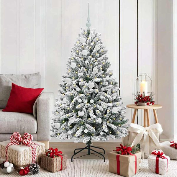 vidaXL Künstlicher Weihnachtsbaum Grün und Weiß 150 cm PVC und Metall, 3395742