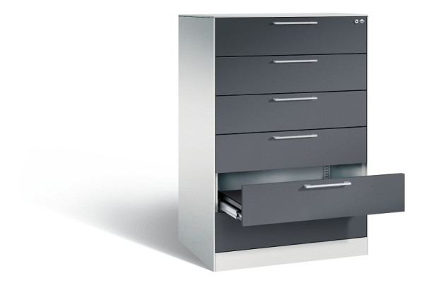 C+P Schubladenschrank Asisto, H1310xB800xT600mm, Farbe: Lichtgrau / Schwarzgrau, Bügelgriff, 146223-624 S10028