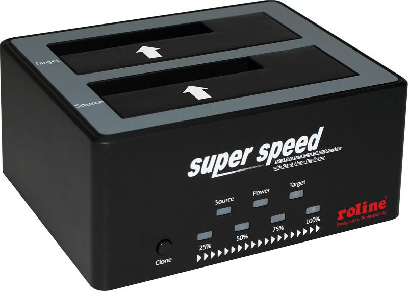 ROLINE 2.5" / 3.5" SATA HDD/SSD Docking Station, USB 3.2 Gen 1, HDD-Clone-Funktion, 16.01.4122