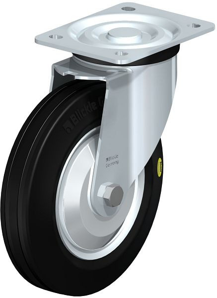 Blickle L-RD 200K-FA Stahlblech-Lenkrolle, mittelschwere Ausführung, mit Anschraubplatte, Zweikomponenten-Vollgummi, Schwarz, 16279