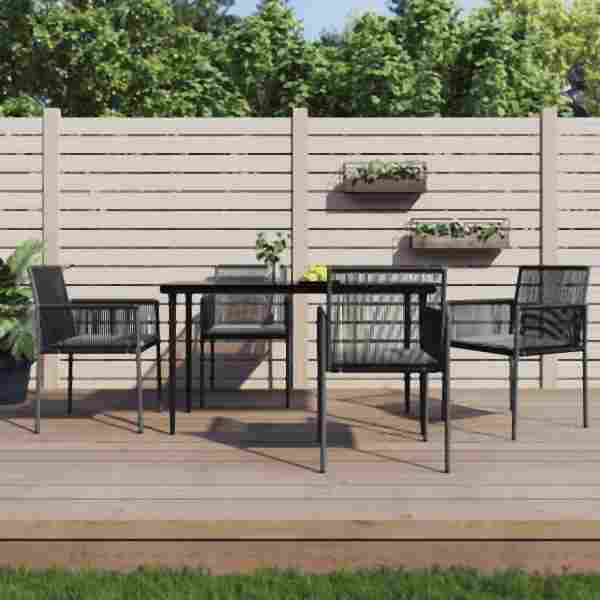 vidaXL 5-tlg. Garten-Essgruppe mit Kissen Schwarz Poly Rattan & Stahl, 3187067