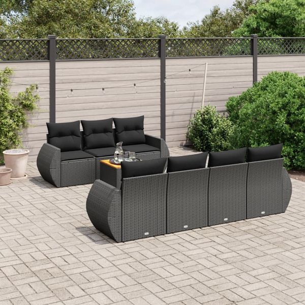 vidaXL 8-tlg. Garten-Sofagarnitur mit Kissen Schwarz Poly Rattan, 3257238