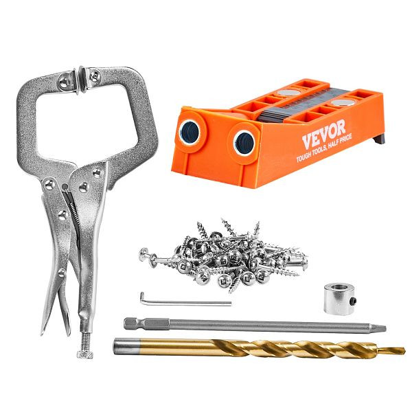 VEVOR 50 tlg. Pocket Hole Jig Kit Doppeltaschenloch mit Vierkantantriebsbit & C-Klemmen, SXKKJPJJQMINIQHP4V0