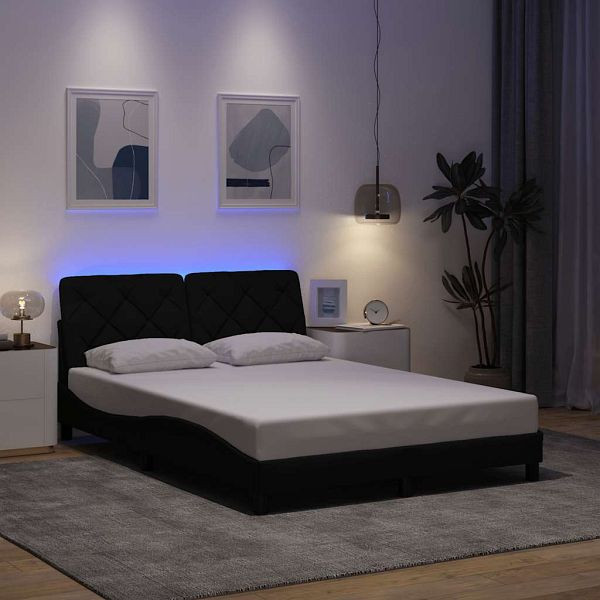 vidaXL Bettgestell mit LED ohne Matratze Schwarz 140x200 cm Stoff, 3310673
