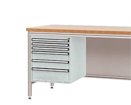 Manuflex Gehäuse-Unterbau für ALU-Arbeitstische, Nutzhöhe 500 mm mit 6 Schubfächern, für Tischtiefe 800 mm, Lichtgrau, ZB4922.7035