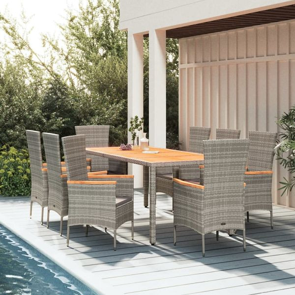 vidaXL 9-tlg. Garten-Essgruppe mit Kissen Grau Poly Rattan, 3157543