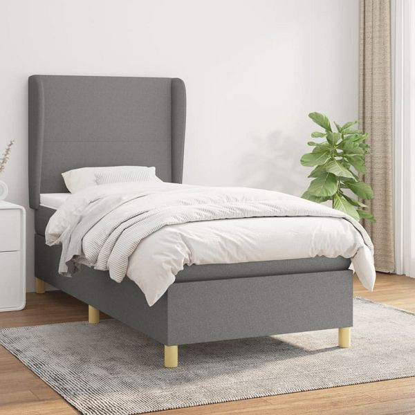 vidaXL Boxspringbett mit Matratze Dunkelgrau 100x200 cm Stoff, 3128342