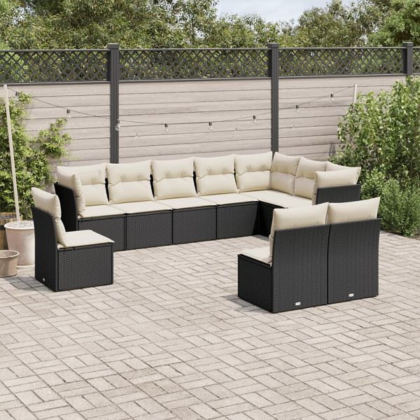 vidaXL 10-teilig Garten-Sofagarnitur mit Kissen Schwarz Poly Rattan, 3217796