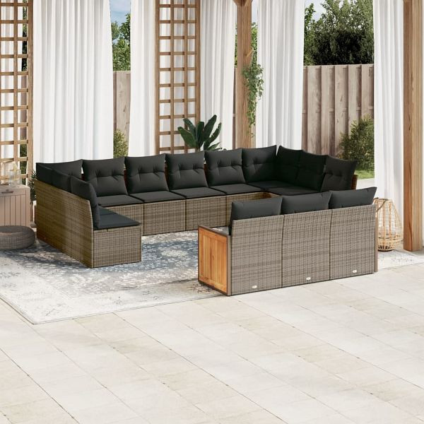 vidaXL 13-teilig Garten-Sofagarnitur mit Kissen Grau Poly Rattan, 3260541