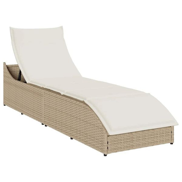 vidaXL Klappliege mit Auflage und Stauraum Beige Poly-Rattan, 4104224
