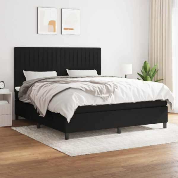 vidaXL Boxspringbett mit Matratze Schwarz 160x200 cm Stoff, 3141947
