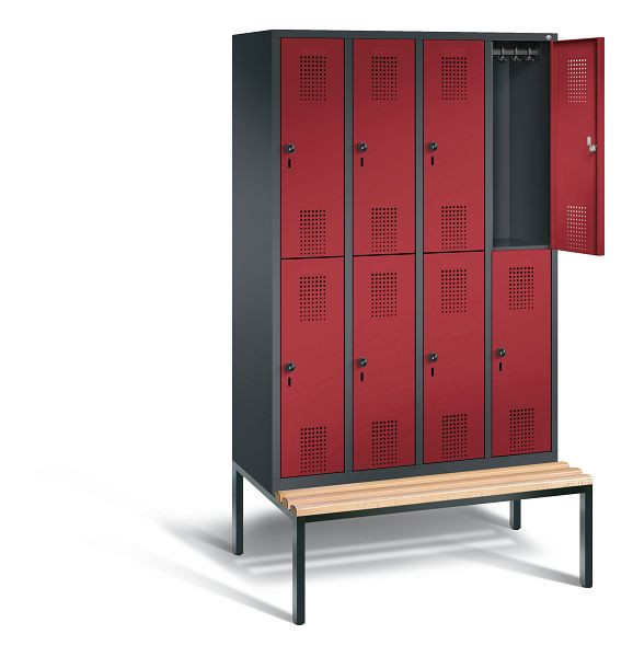 C+P Spind doppelstöckig Evolo, H2090xB1190xT815mm, Farbe: Schwarzgrau / Rubinrot, 48350-40 S10043