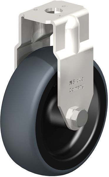 Blickle BRXA-TPA 75G Edelstahl-Apparate-Bockrolle mit Rückenloch, Thermoplastisches Gummi-Elastomer, Grau, 752975