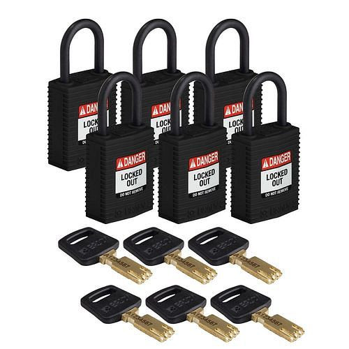 Brady Vorhängeschlösser SafeKey, Nylon, VE: 6 Stück, lichte Bügelhöhe, 25,40 mm, schwarz, 311828