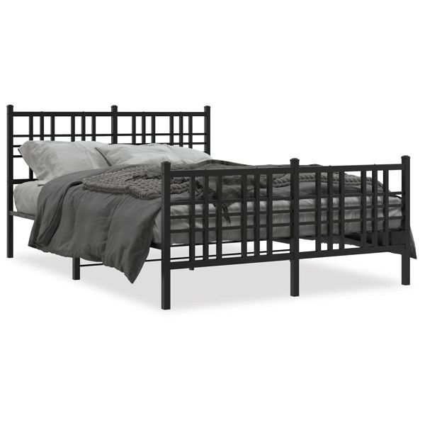 vidaXL Bettgestell mit Kopf- und Fußteil Metall Schwarz 120x190 cm, 376339