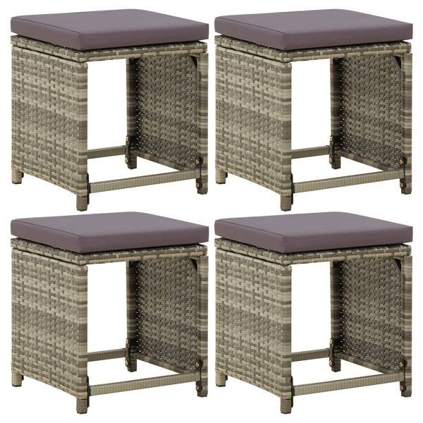 vidaXL Gartenhocker 4 Stück mit Kissen Poly Rattan Grau, 316873
