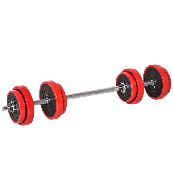 HOMCOM Hantelset 20KGS 2-IN-1 Hanteln&Langhanteln verstellbar Rot+Schwarz 21,5 x 21,5 x 3,8 cm, A91-155