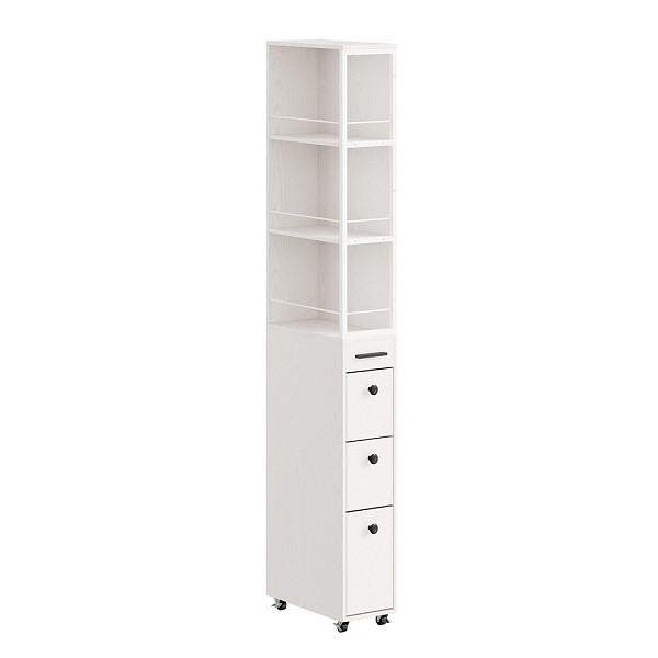 SoBuy Schmale Kommode in Cream White mit 4 Schubladen, mit Metallstangen, aus Spanplatte, 40×20×170 cm, Tragkraft 26 kg, NSR13-WG