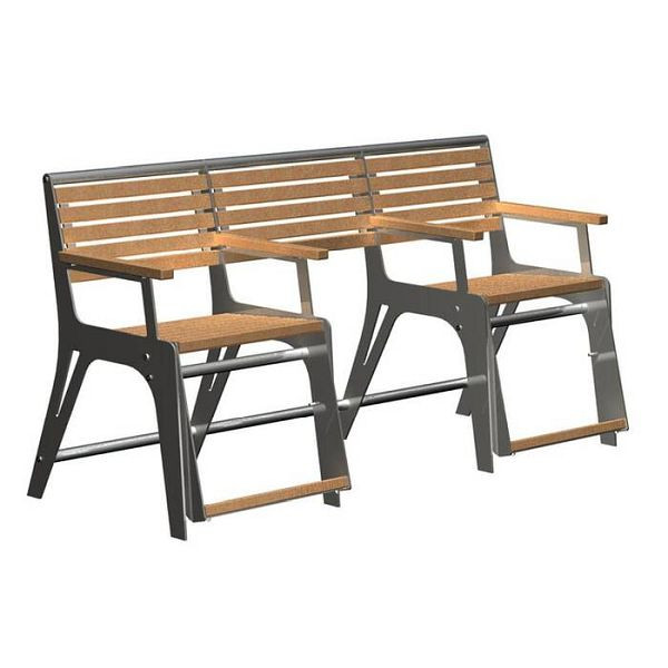 Stein HGS Sitzbank -Comfort- mit Gasdruckfeder, 2-Sitzer /1188mm/, 1 Sitz mit Fußauflagen, +1 Rollator-Einschub, RAL9010 reinweiss, 20808-12