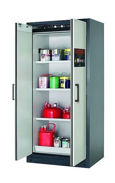 asecos Sicherheitsschrank Q-CLASSIC-90, Q90.195.090.FU.WDC in lichtgrau RAL 7035 mit 3x Fachboden (Stahlblech), 34623-041-34761