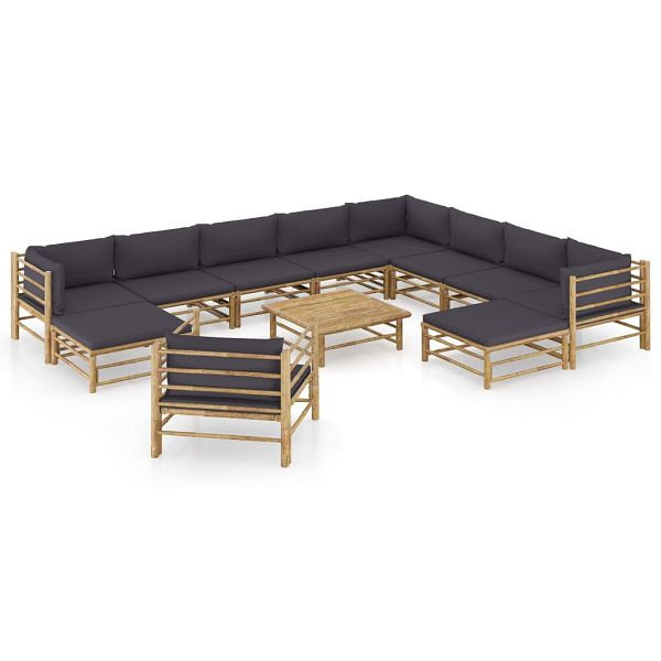 vidaXL 12-teilig Garten-Lounge-Set mit Dunkelgrauen Kissen Bambus, 3058226