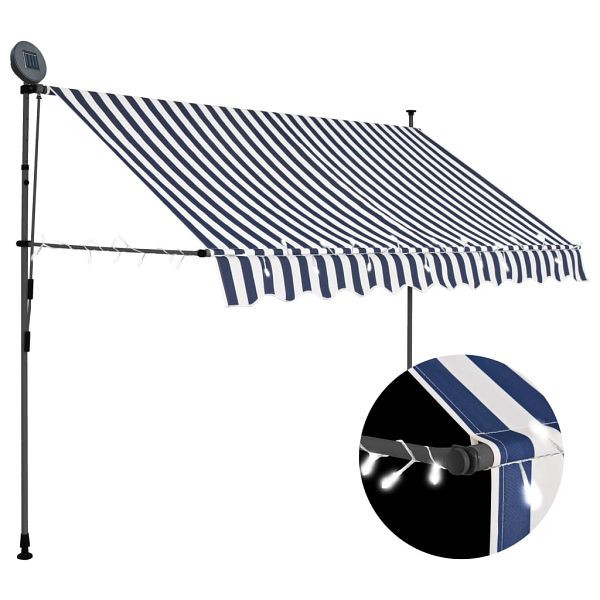 vidaXL Einziehbare Markise Handbetrieben mit LED 250 cm Blau und Weiß, 145844