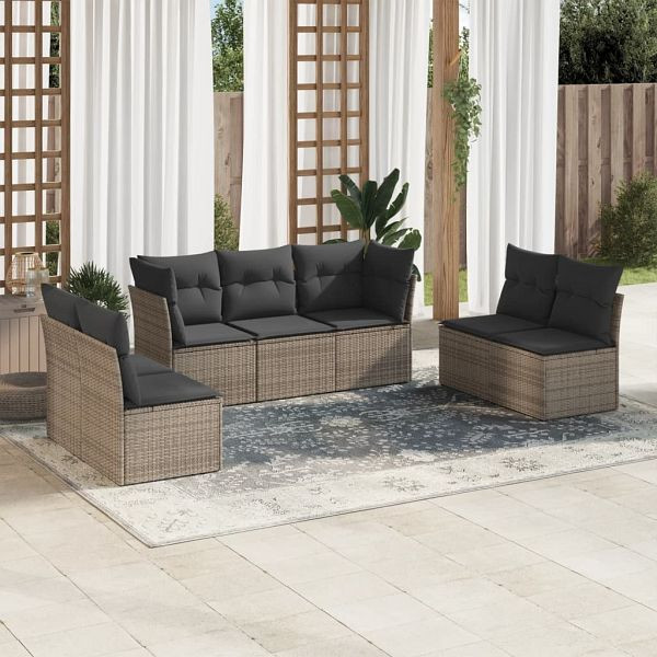 vidaXL 7-teilig Garten-Sofagarnitur mit Kissen Grau Poly Rattan, 3249249