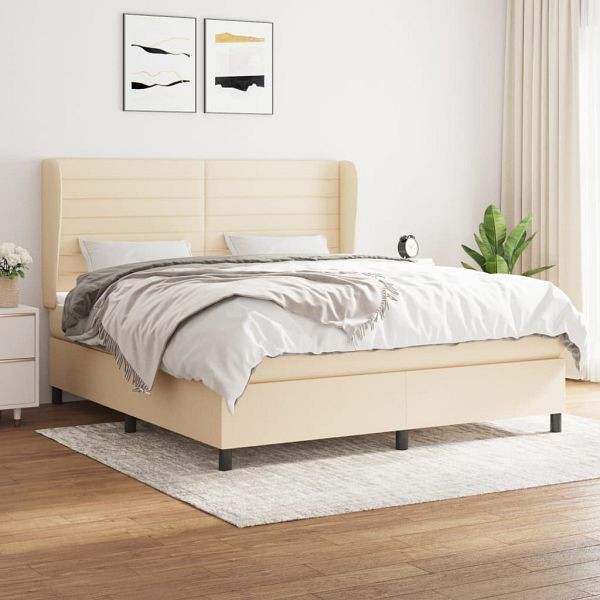 vidaXL Boxspringbett mit Matratze Creme 160x200 cm Stoff, 3128058