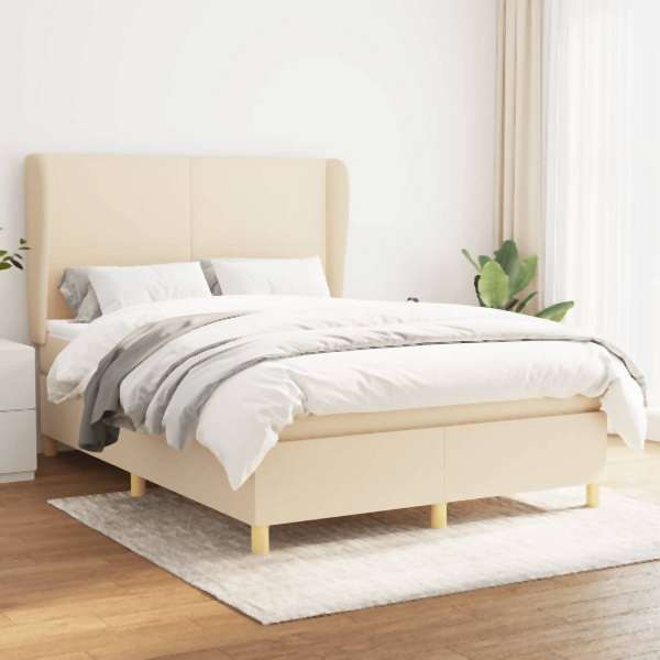 vidaXL Boxspringbett mit Matratze Creme 140x200 cm Stoff, 3128370