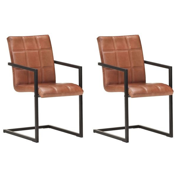 vidaXL Freischwinger 2 Stück Braun Echtleder, 321851, 8720286067802