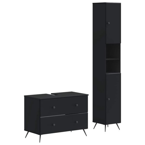 vidaXL 2-teiliges Badezimmer Schrank Set BREDA Schwarz Holzwerkstoff, 3417559
