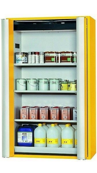 asecos Sicherheitsschrank S-PHOENIX Vol.2-90, S90.196.120.FDAC in sicherheitsgelb RAL 1004 mit 3x Fachboden (Stahlblech), 30119-002-30127