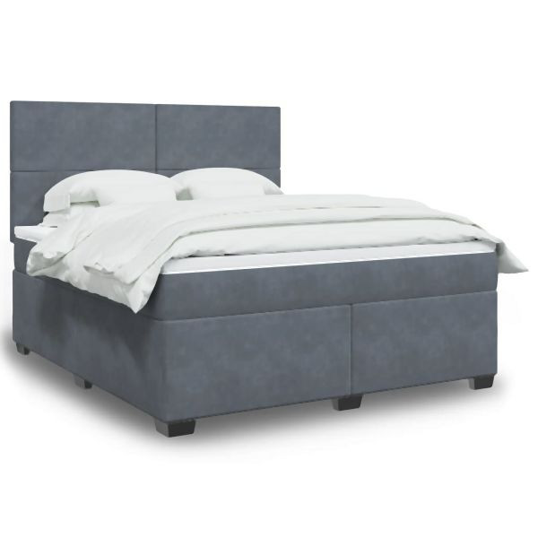 vidaXL Boxspringbett mit Matratze Dunkelgrau 180x200 cm Samt, 3290973