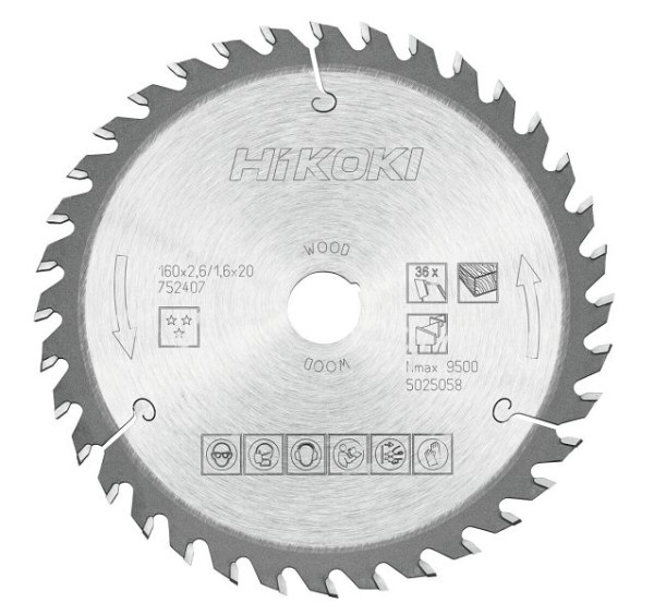 HiKOKI TCT Kreissägeblatt Holz 160x20/16xZ36 Wechselzahn, 752407